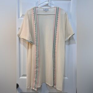 Amiani Open Long Line Sheer Cardigan Sz L Embroidered‎ Coastal Resortwear Beach